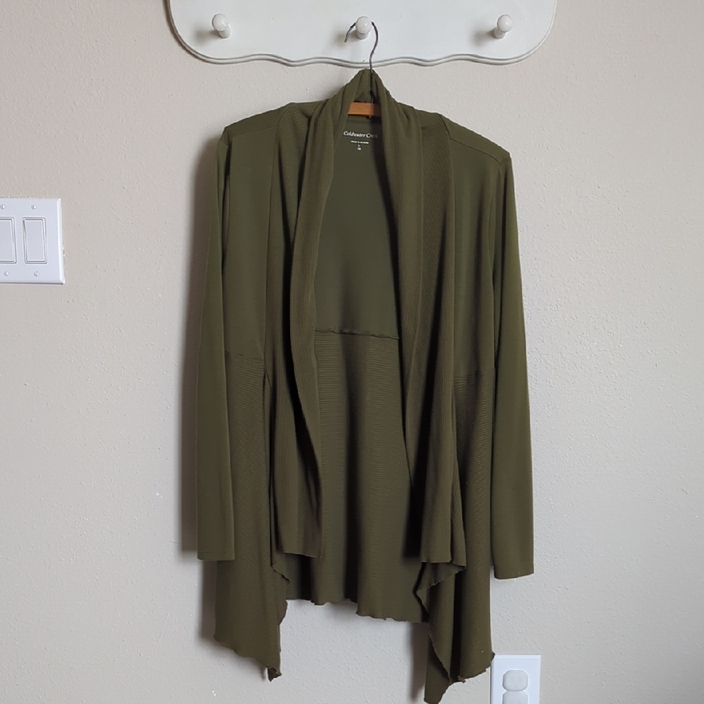 Coldwater Creek Olive Green Cardigan Sweater with Waterfall Drape